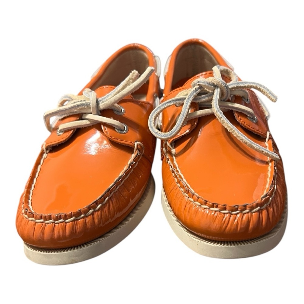 Sperry Patent Orange Leather Top-Sider Boat Shoes Lace-up Size 6M - Picture 7 of 9